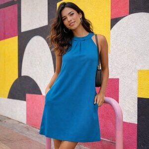 H&M Womens Sleeveless Halter Dress Sz 4 Blue Straight Fit Casual Dress